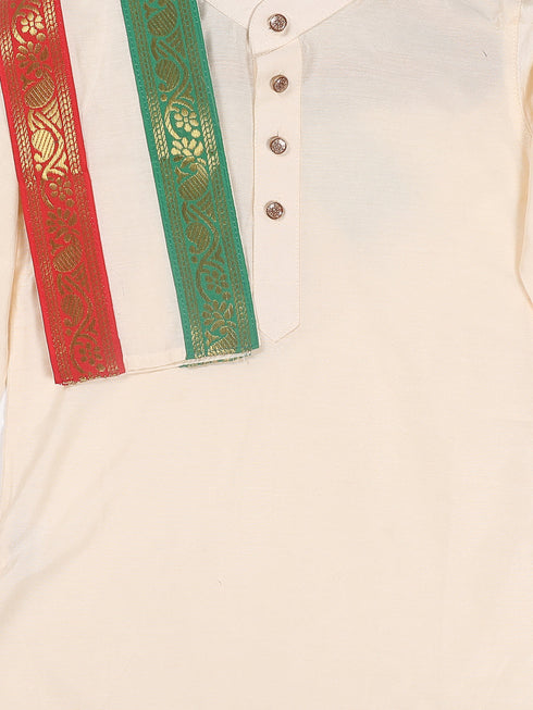 Boy's Cream-Colored Kurta With Dhoti Pants & Dupatta Set